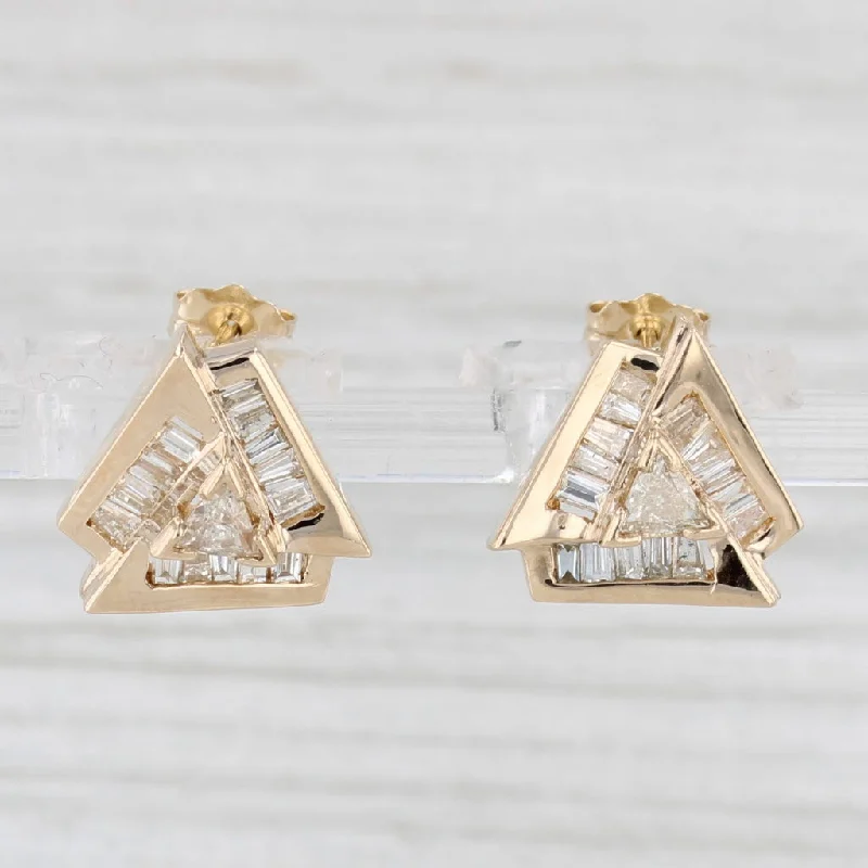 women's earrings princess cut -0.94ctw Diamond Triangle Stud Earrings 14k Yellow Gold