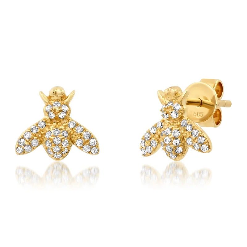 women's earrings flower design -BABY BEE DIAMOND EARRINGS, 14kt GOLD