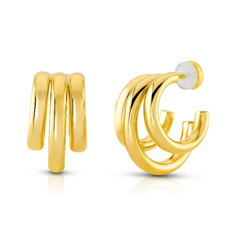 women's earrings fashion jewelry -TRIPLE HOLLOW HOOP EARRINGS, GOLD