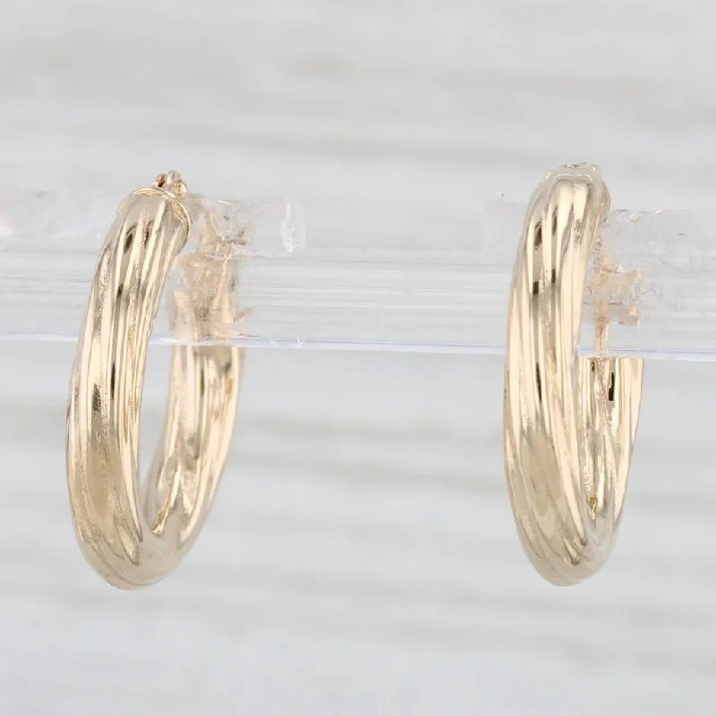 women's earrings vintage gold -Woven Beveled Small Hoop Earrings 14k Yellow Gold Snap Top Round Hoops