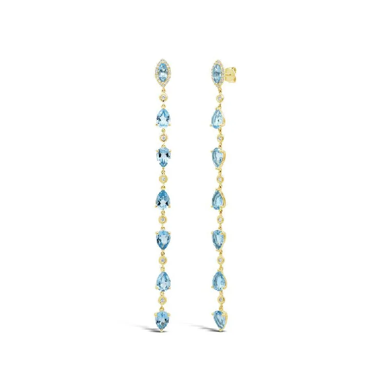 women's earrings vintage -14K Yellow Gold Diamond + Blue Topaz Earrings