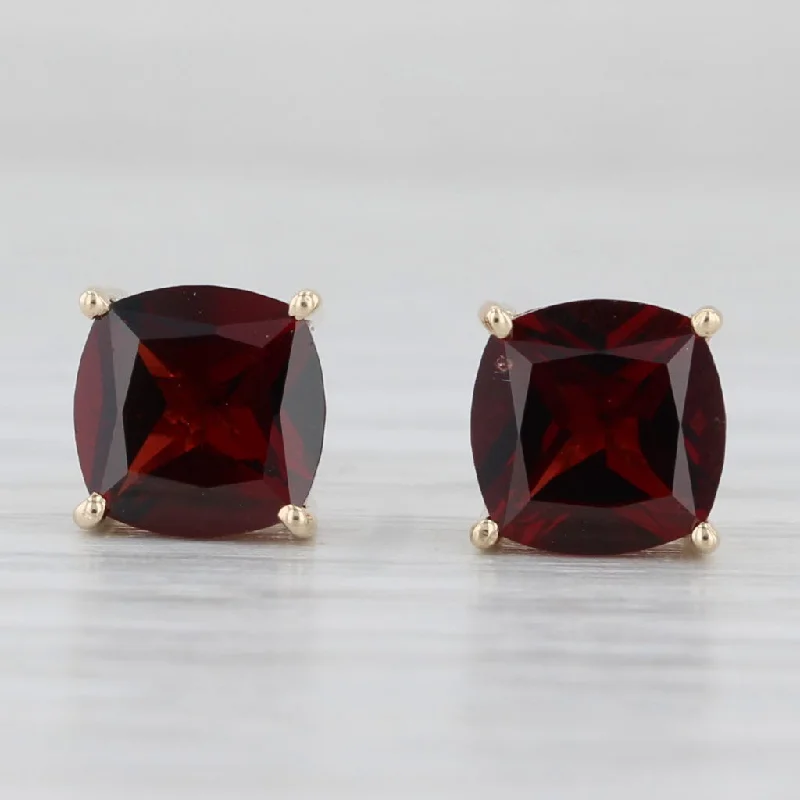 women's earrings delicate look -3.50ctw Garnet Stud Earrings 14k Yellow Gold Cushion Cut Solitaire Studs