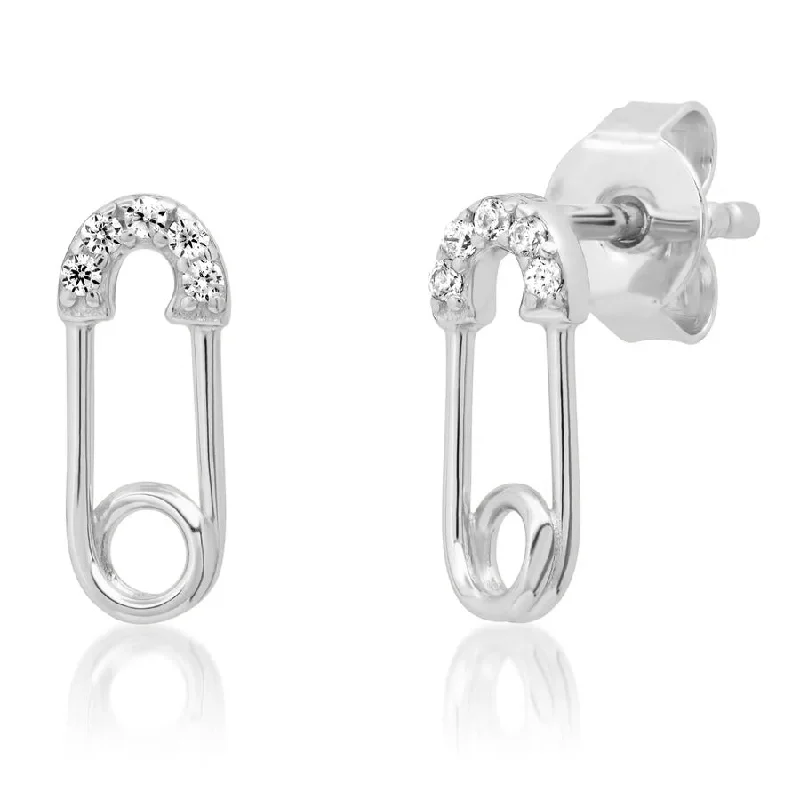 women's earrings minimalist -SAFETY PIN STUD, SILVER