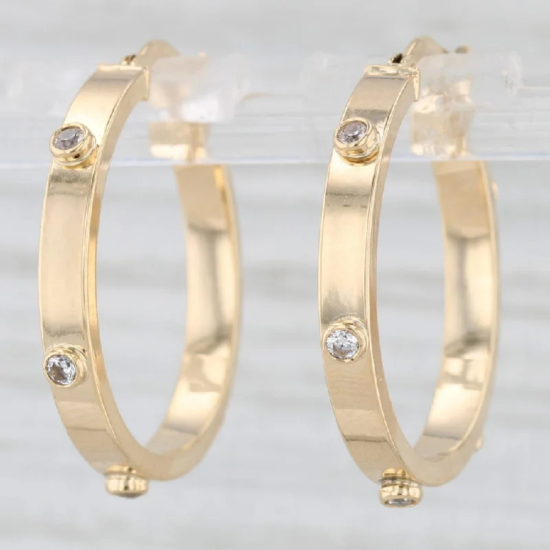 women's earrings adjustable length -New Cubic Zirconia Hoop Earrings 14k Yellow Gold Snap Top Round Hoops