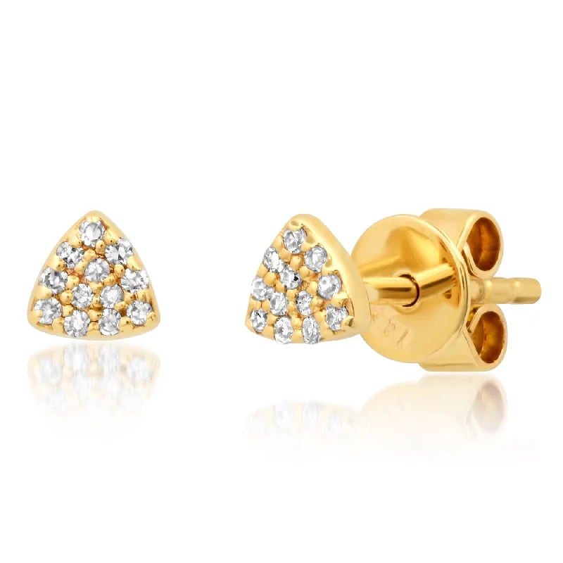 women's earrings gothic style -CURVED TRIANGLE PAVE STUDS, 14kt GOLD