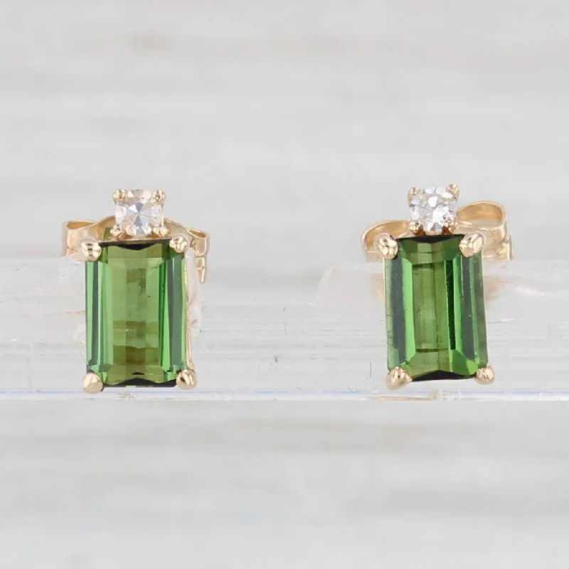 women's earrings dangle -0.99ctw Green Tourmaline Diamond Stud Earrings 14k Yellow Gold