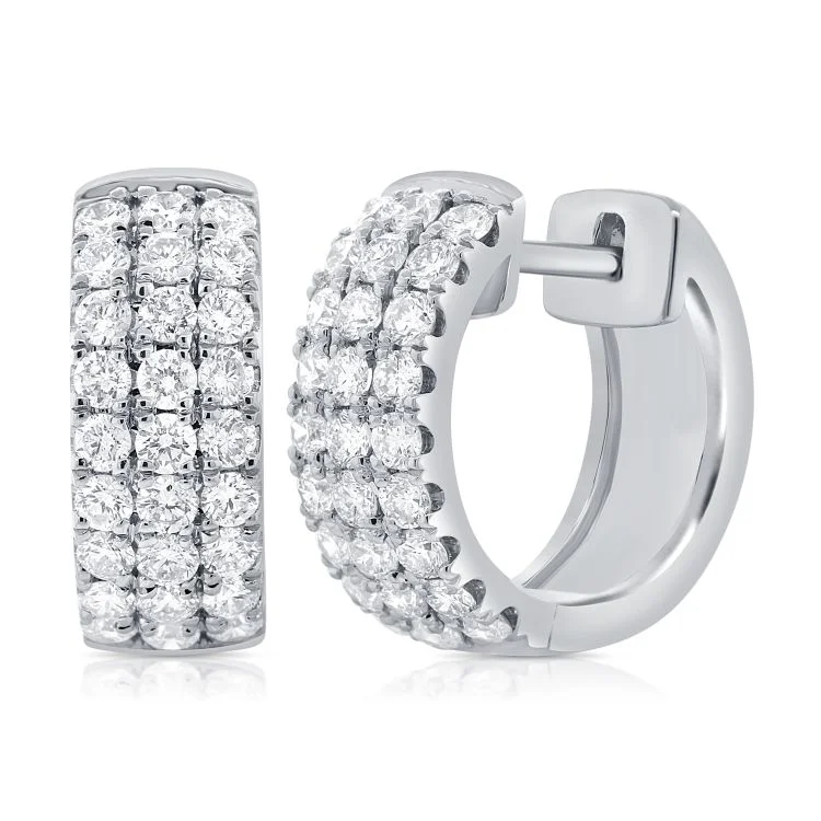 women's earrings celestial stars -14K White Gold Triple Row Huggie Earrings