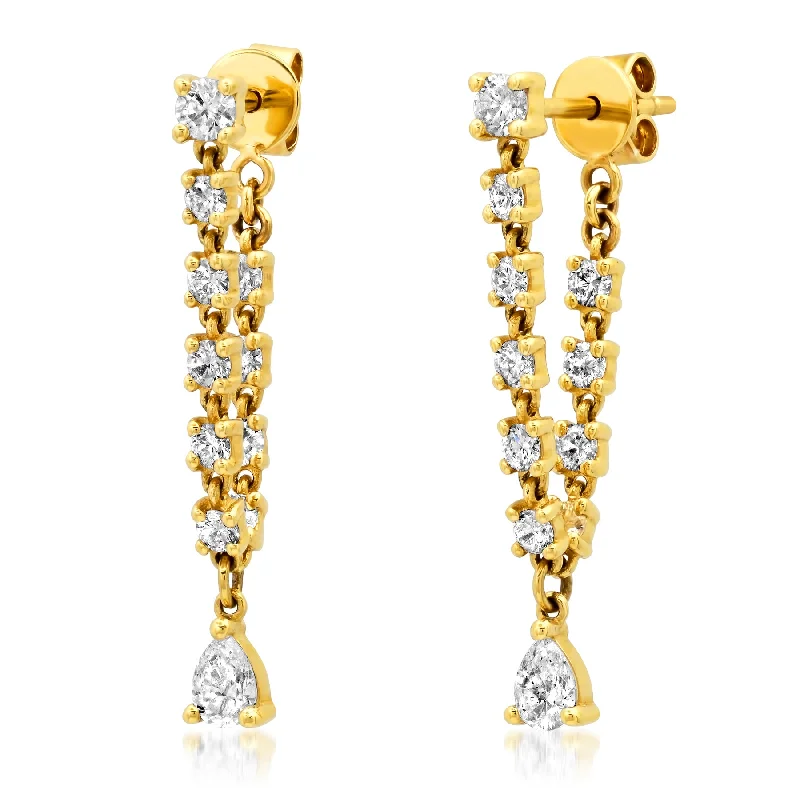 women's earrings elegant pearls -DIAMOND LONG TEARDROP EARRINGS, 14kt GOLD