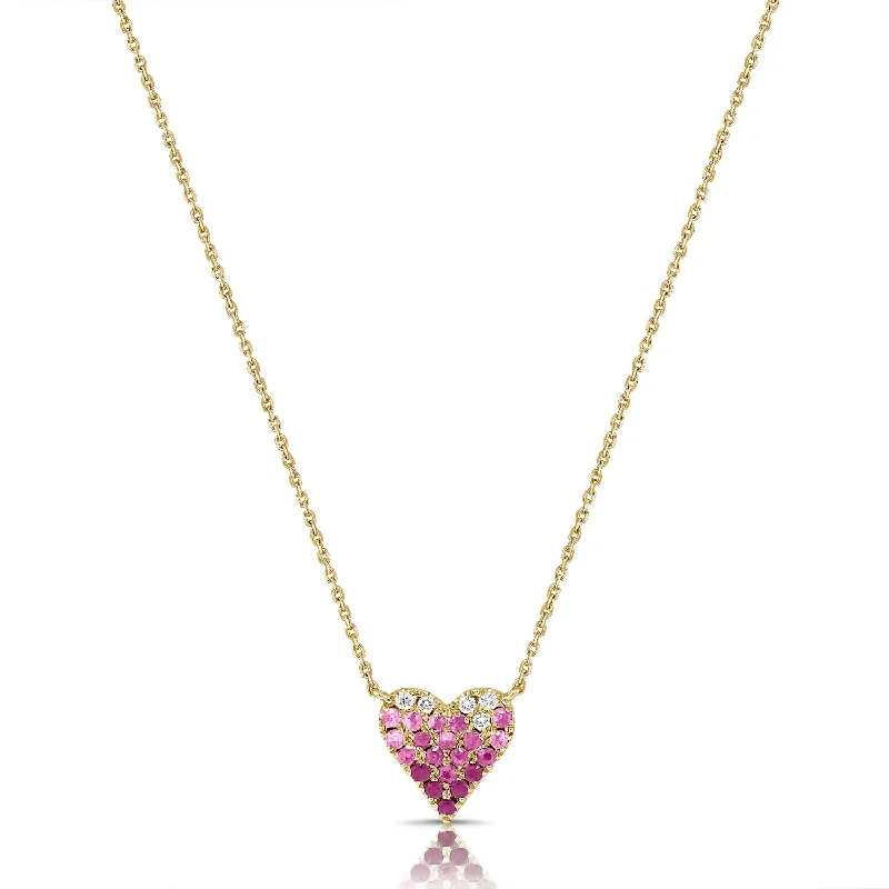 women's necklace birthstone -14K Gold Pink Sapphire and Diamond Heart Necklace