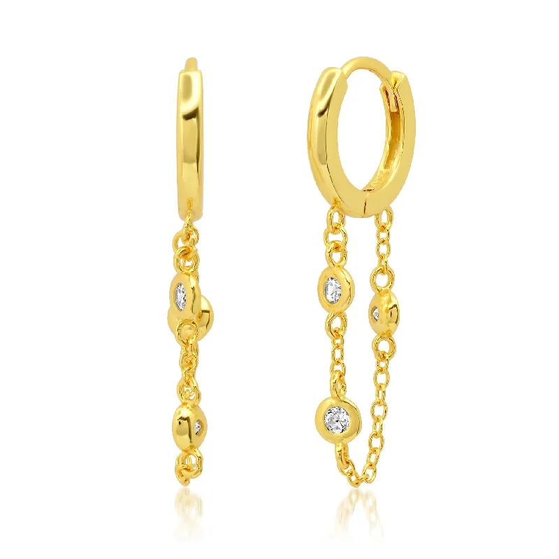 women's earrings stylish hoops -DAINTY DROP HUGGIES, GOLD