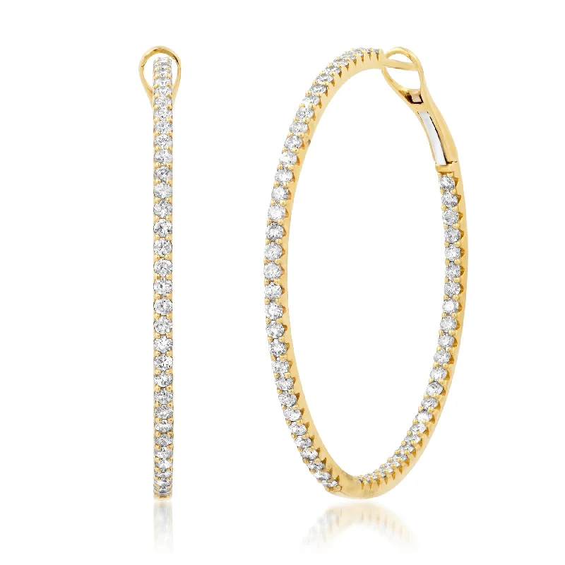 women's earrings simple design -DIAMONDS INSIDE AND OUT HOOPS, 14kt GOLD