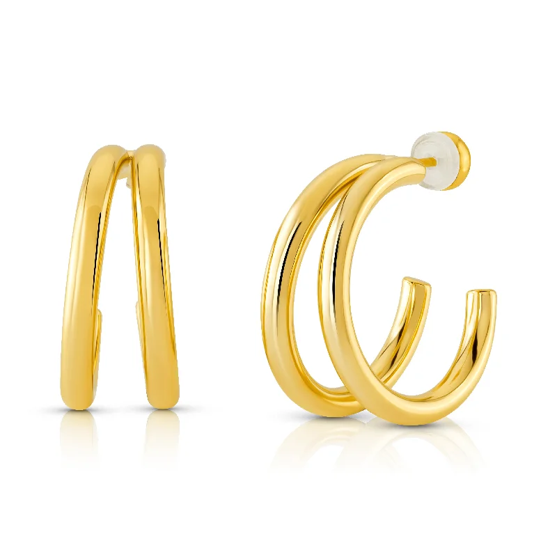 women's earrings delicate look -DOUBLE HOLLOW HOOP EARRINGS, GOLD