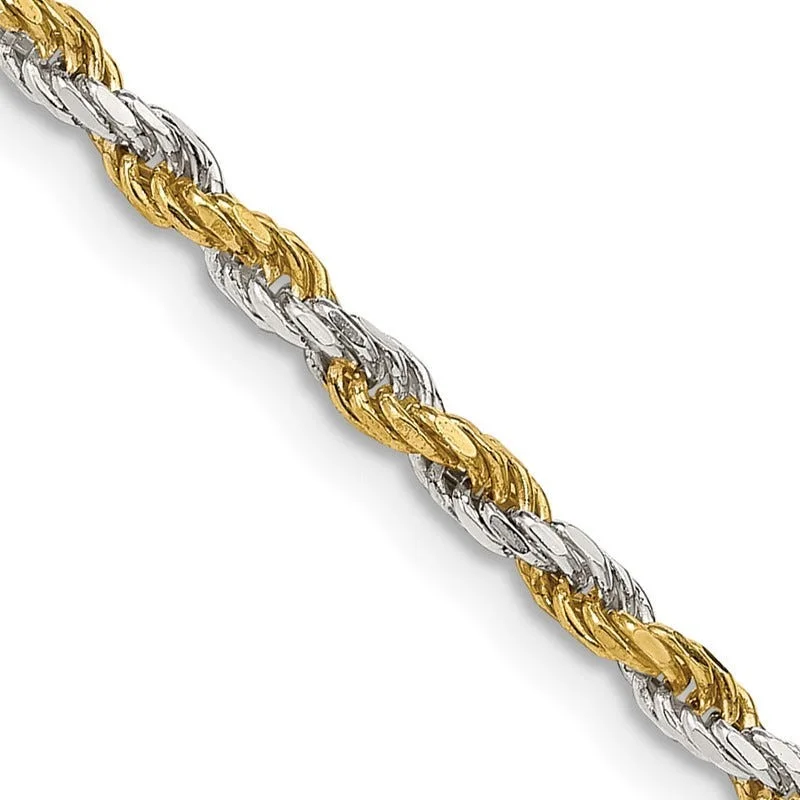 women's necklace with crystal beads -Sterling Silver And Vermeil 2.5mm Diamond-cut Rope Chain Necklace