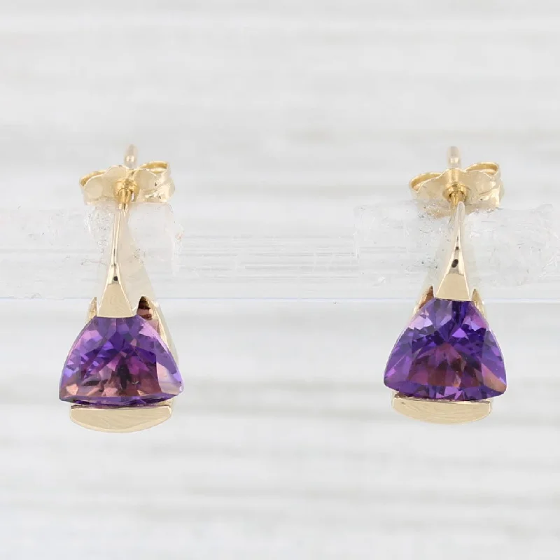 women's earrings butterfly shape -2ctw Trillion Amethyst Drop stud Earrings 14k Yellow Gold