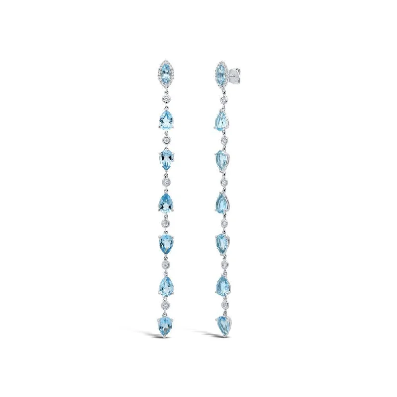 women's earrings nature inspired -14K White Gold Diamond + Blue Topaz Earrings