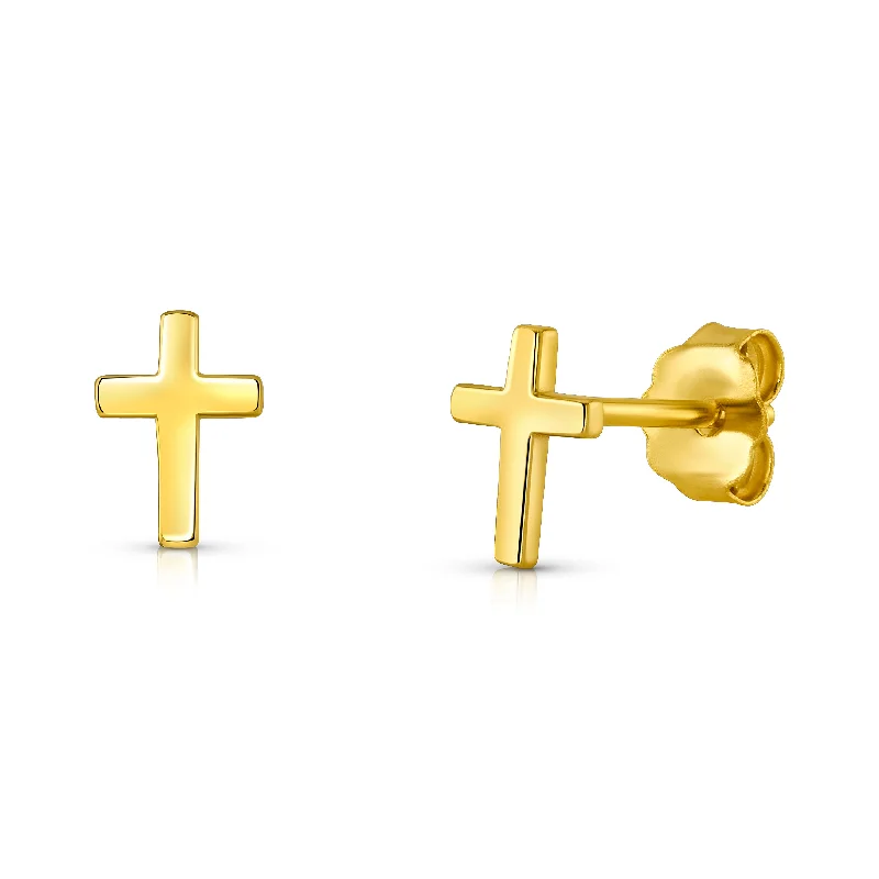 women's earrings small hoop -SOLID CROSS STUDS, GOLD