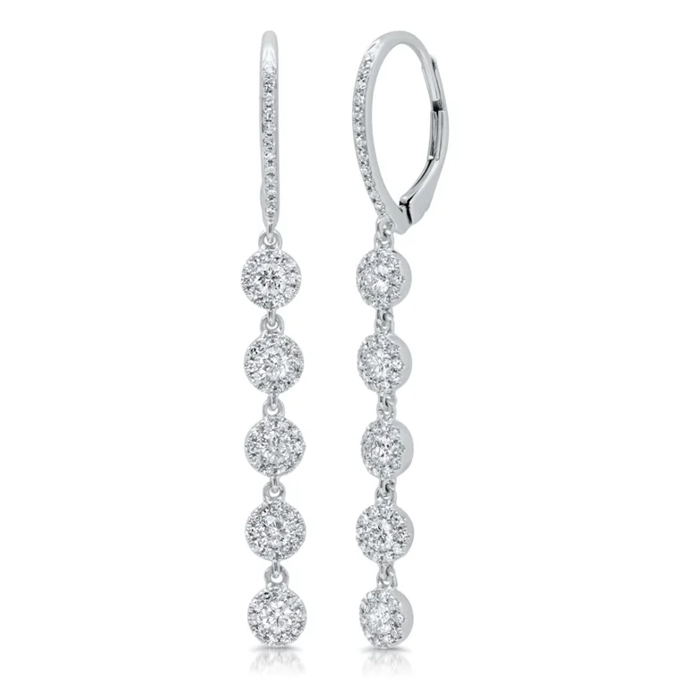 women's earrings for daughter -14K White Gold Diamond Halo Dangle Earrings