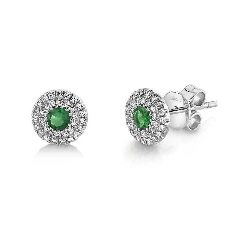 women's earrings celestial theme -14K White Gold Diamond + Green Garnet Earrings