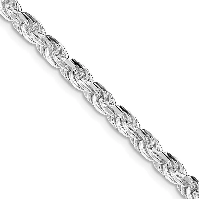 women's necklace handmade artisan -Sterling Silver Rhodium-plated 4.25mm Diamond-cut Rope Chain Necklace