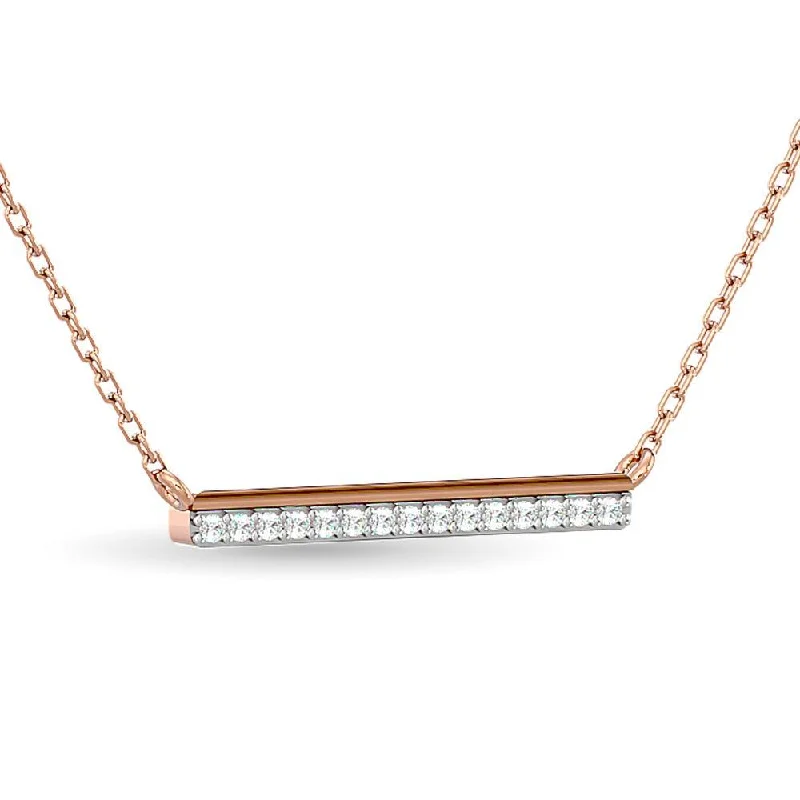 women's necklace everyday wear -Diamond 1/6 ct tw Bar Necklace in 10K Rose Gold