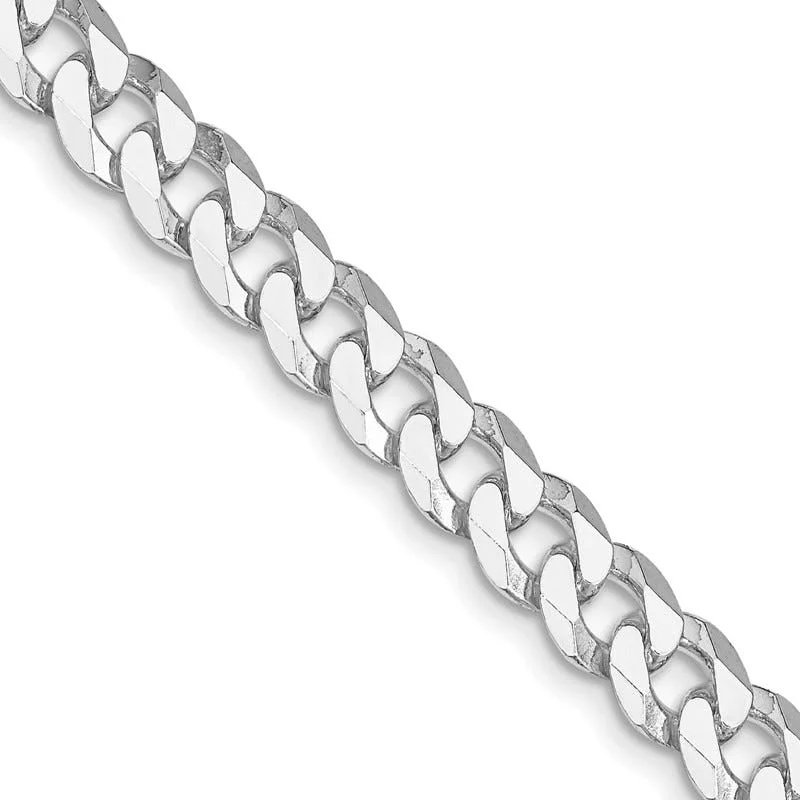 women's necklace birthstone -Sterling Silver Rhodium-plated 7mm Beveled Curb Chain Necklace