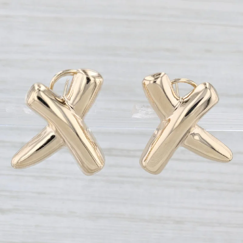 women's earrings vintage inspired -Abstract X Earrings 14k Yellow Gold Pierced Omega Back Drops