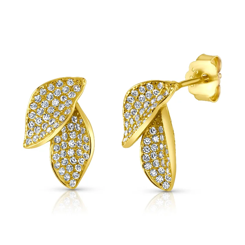 women's earrings vintage -FIORE DOUBLE PETAL EARRINGS, GOLD