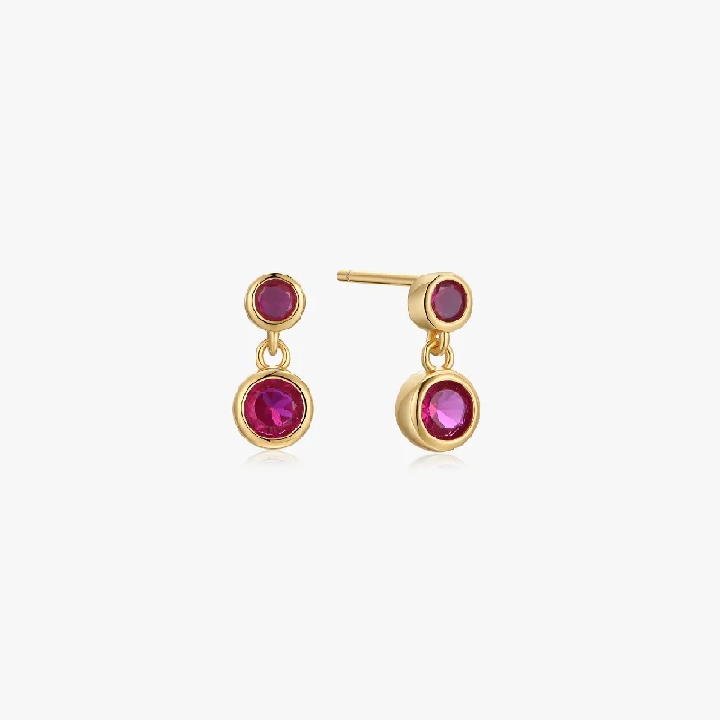 women's earrings art deco -Fuchsia Dangle Sterling Earrings in Gold