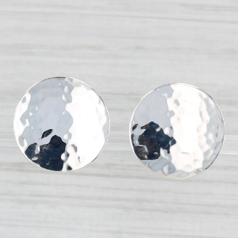 women's earrings halo setting -Hammered Disc Stud Earrings Sterling Silver Vintage