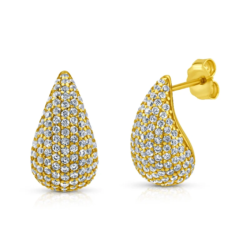 women's earrings stud -CZ PUFF TEAR DROP EARRINGS, GOLD