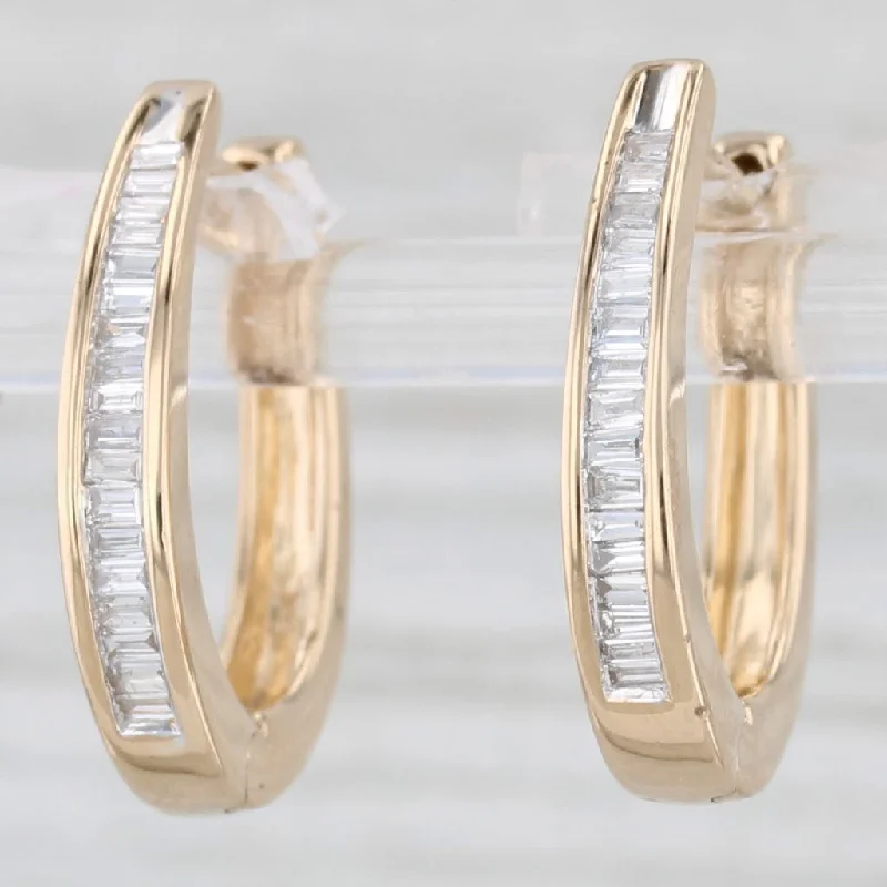 women's earrings sleek and modern -0.33ctw Diamond Journey Hoop Earrings 14k Yellow Gold Hinged Snap Top Hoops