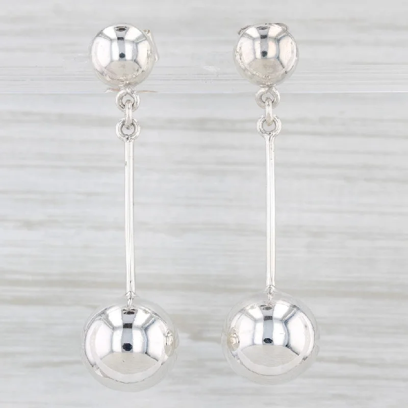 women's earrings lightweight -Vintage Bead Dangle Earrings Sterling Silver Pierced Drops