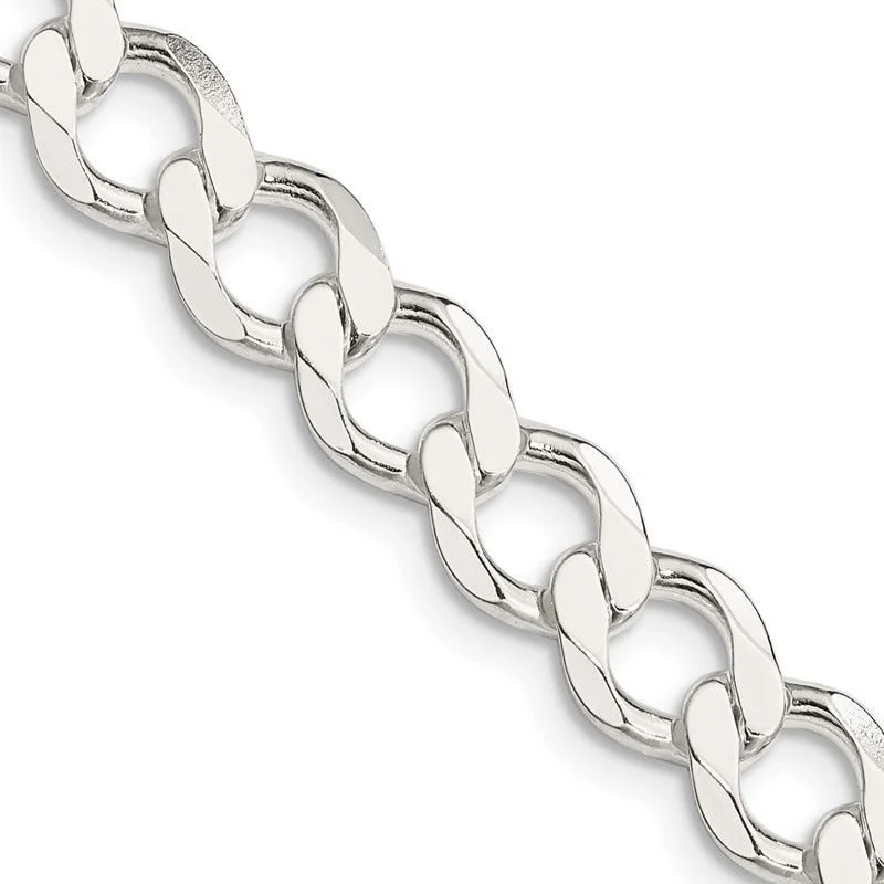 women's necklace with infinity charm -Sterling Silver 8.1mm Semi-solid Flat Curb Chain Necklace