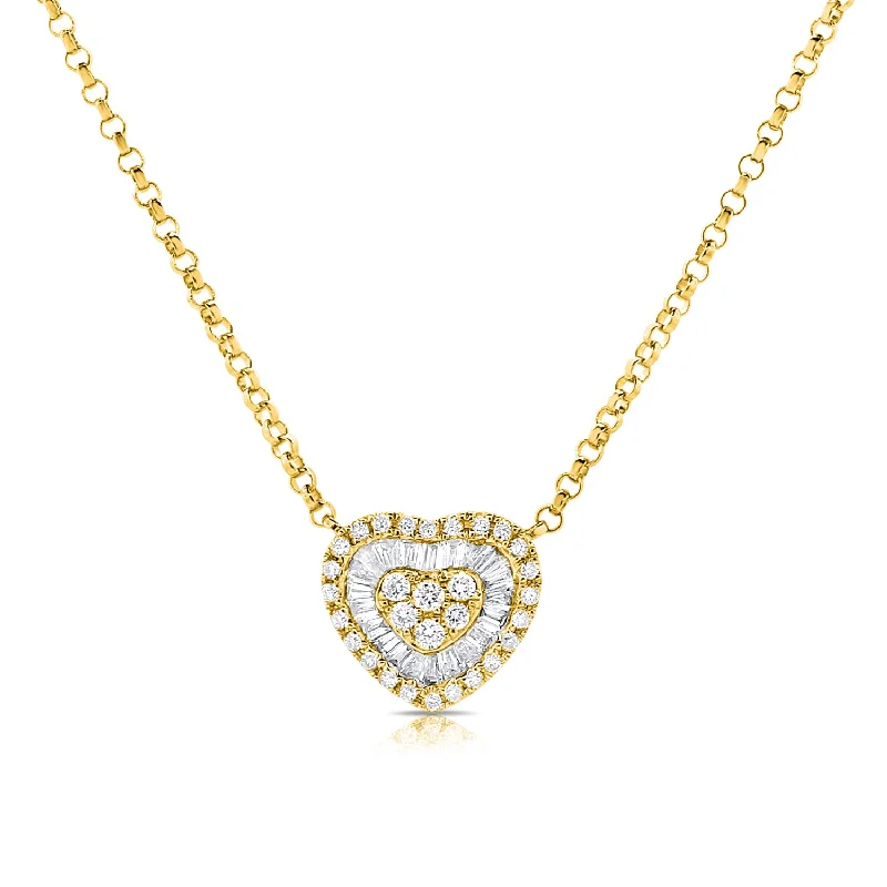 women's necklace everyday wear -14K Gold Heart Pendant Necklace with Diamonds