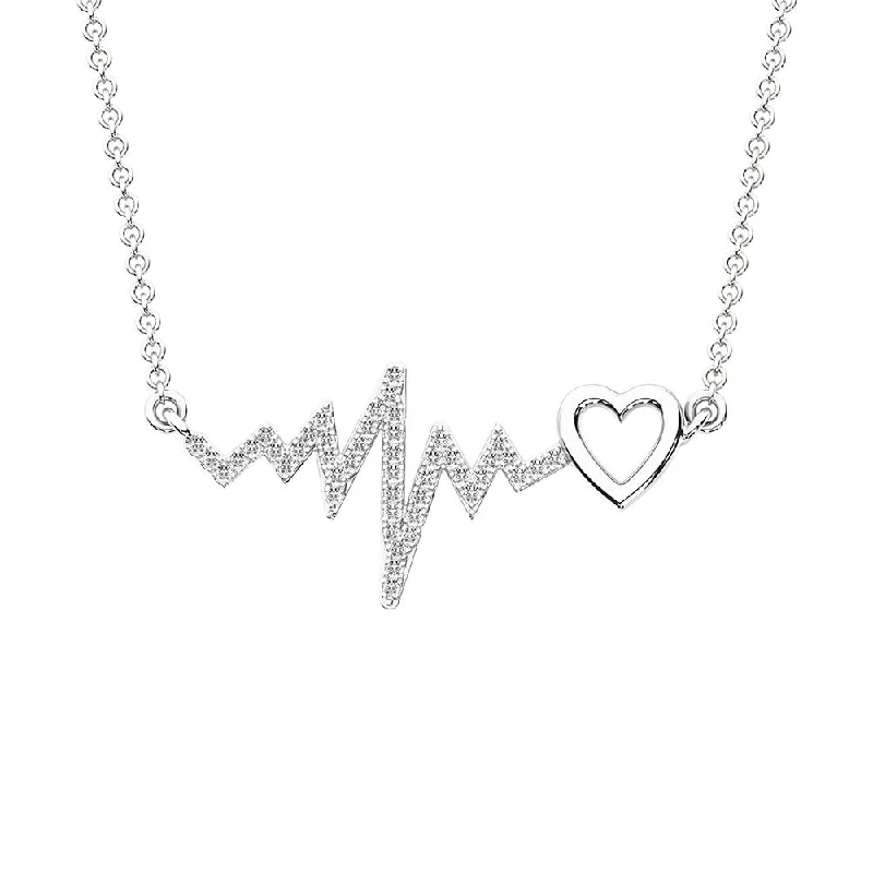 women's necklace for office wear -10K White Gold 1/6 Ct.Tw. Diamond Heartbeat Necklace