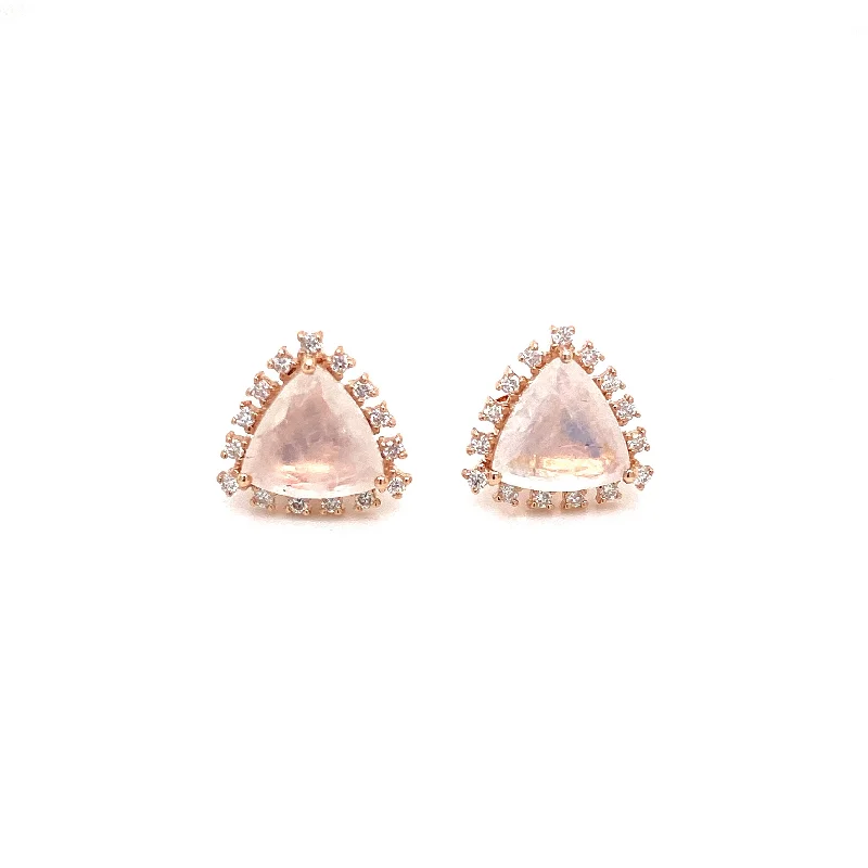 women's earrings for mother -14K Rose Gold Diamond and Trillion Moonstone Earrings