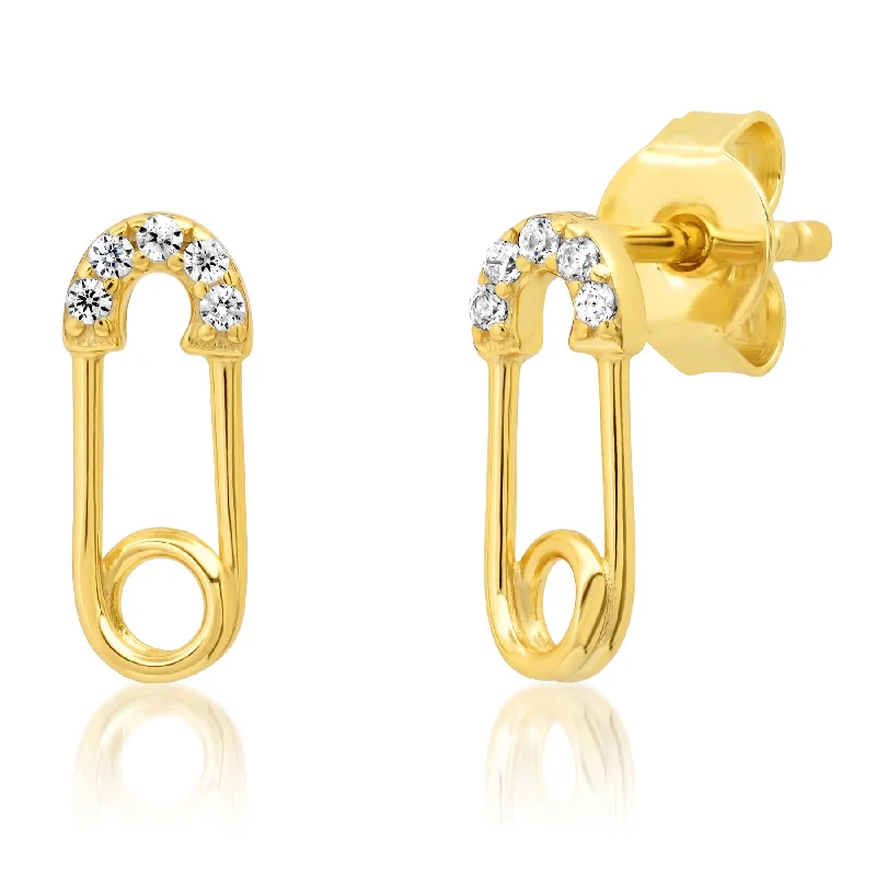 women's earrings diamond -SAFETY PIN STUD, GOLD