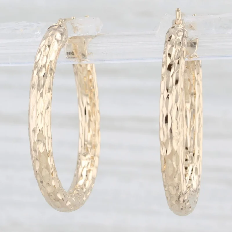 women's earrings for wife -Hammered Round Hoop Earrings 14k Yellow Gold Snap Top Hoops