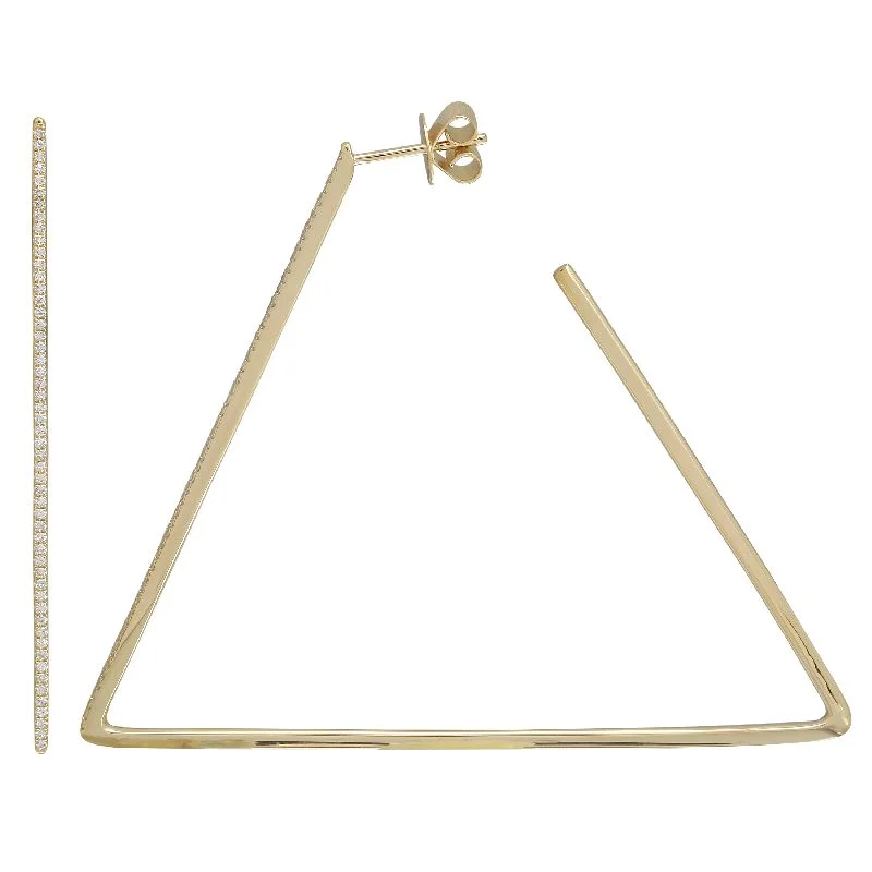 women's earrings bold and stylish -14k Yellow Gold Triangle Diamond Hoop Earrings