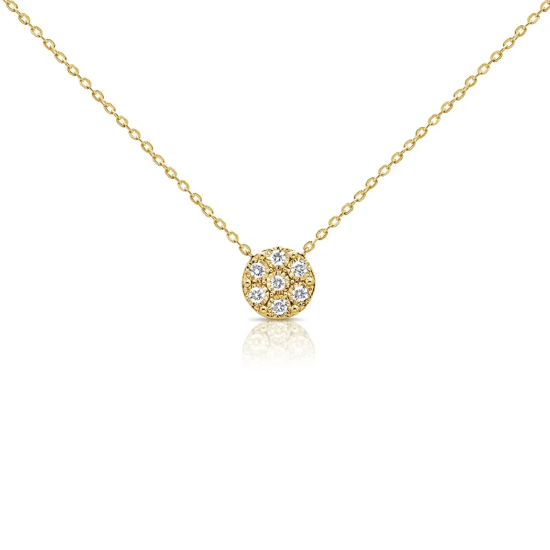 women's necklace moon phases -Diamond Cluster Disc Pendant Necklace in 14K Gold