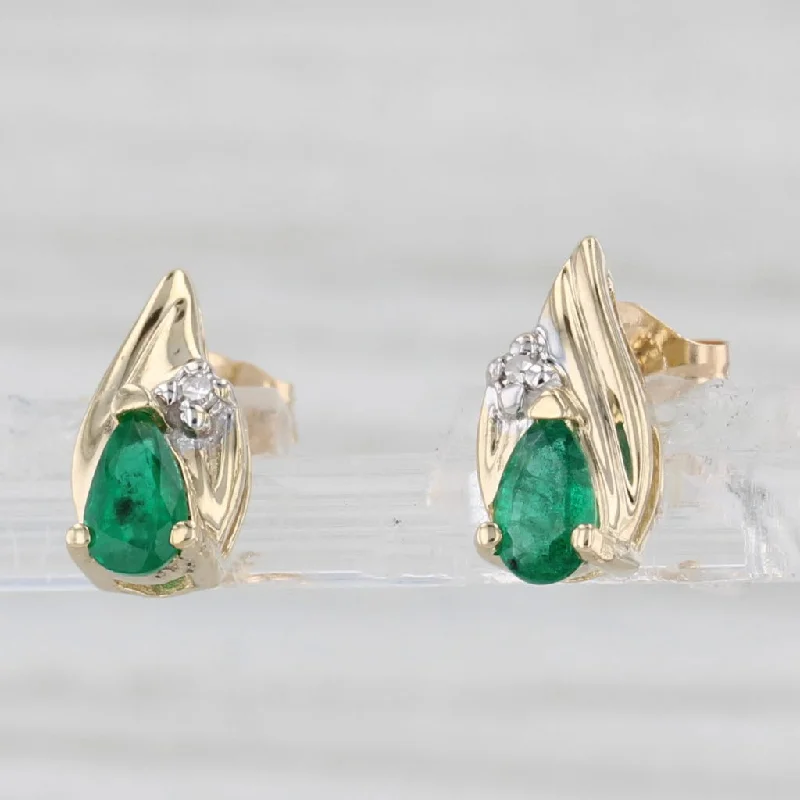 women's earrings minimalist -0.40ctw Emerald Diamond Teardrop Stud Earrings 14k Yellow Gold