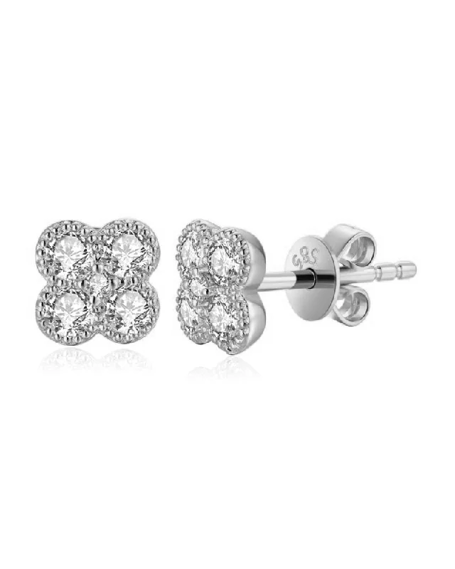 women's earrings princess cut -14kw Diamond Clover Earrings