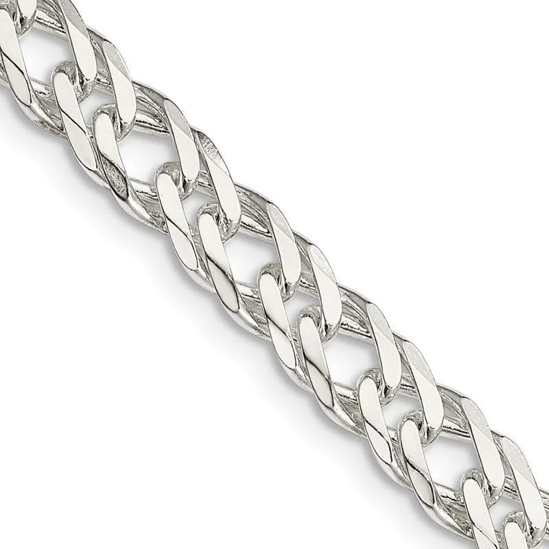 women's necklace for daughter -Sterling Silver 6.25mm 6 Side D/C Flat Double Curb Chain Necklace