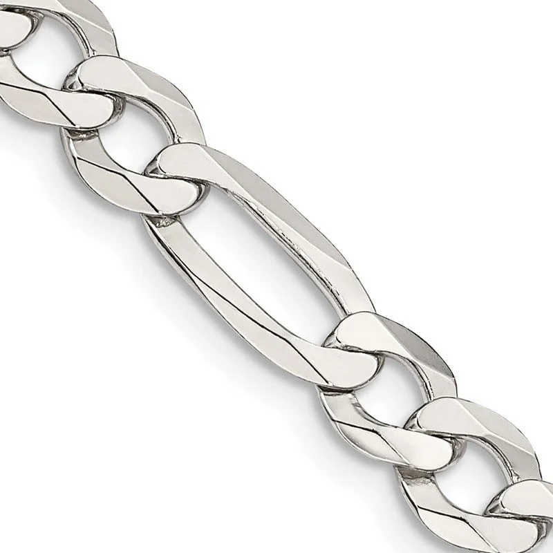 women's necklace bold statement -Sterling Silver 7.5mm Lightweight Flat Figaro Chain Necklace