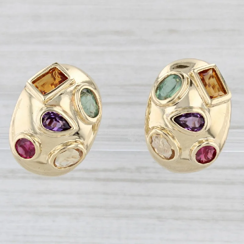 women's earrings stud -4.66ctw Domed Gemstone Drop Earrings 14k Yellow Gold Citrine Tourmaline Amethyst