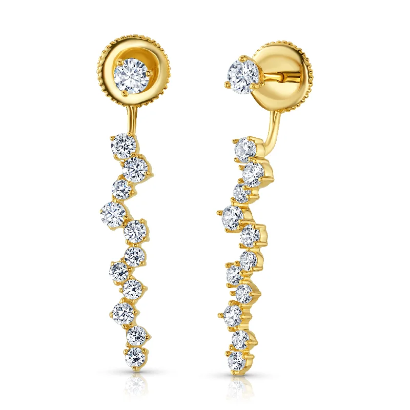 women's earrings geometric shapes -CZ SOLITARE FRONT BACK FANCY EARRINGS, GOLD