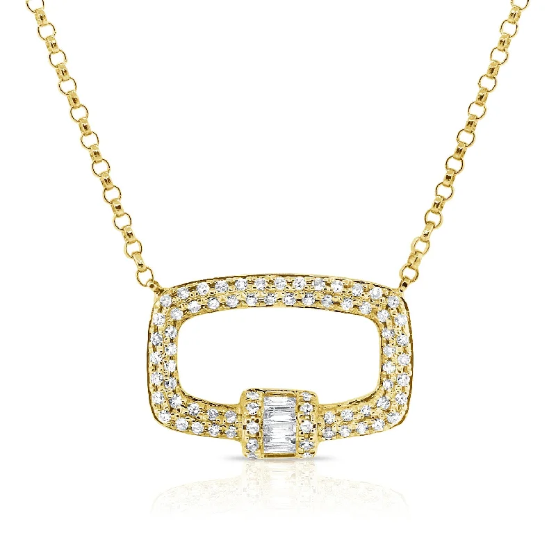 women's necklace emerald cut -Modern Diamond and Baguette Pendant Necklace in 14K Gold