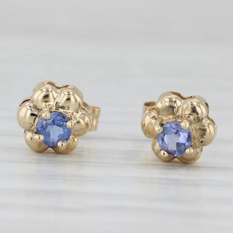 women's earrings with crystals -0.25ctw Tanzanite Flower Stud Earrings 14k Yellow Gold Solitaire Studs