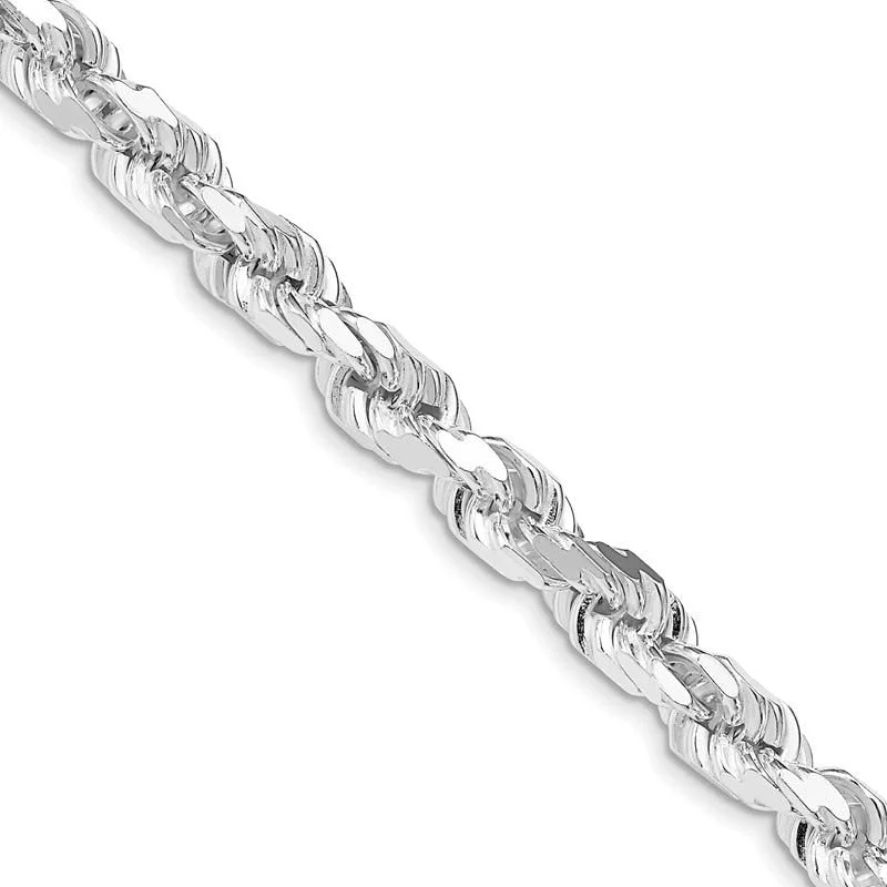 women's necklace twisted rope chain -Sterling Silver Rhodium-plated 7mm Diamond-cut Rope Chain Necklace