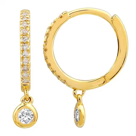 women's earrings trendy styles -14k Yellow Gold Diamond Round Huggie Earrings